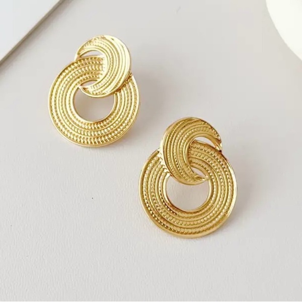 Double Circle Drop Earrings/Stainless Steel 18K Gold Plated